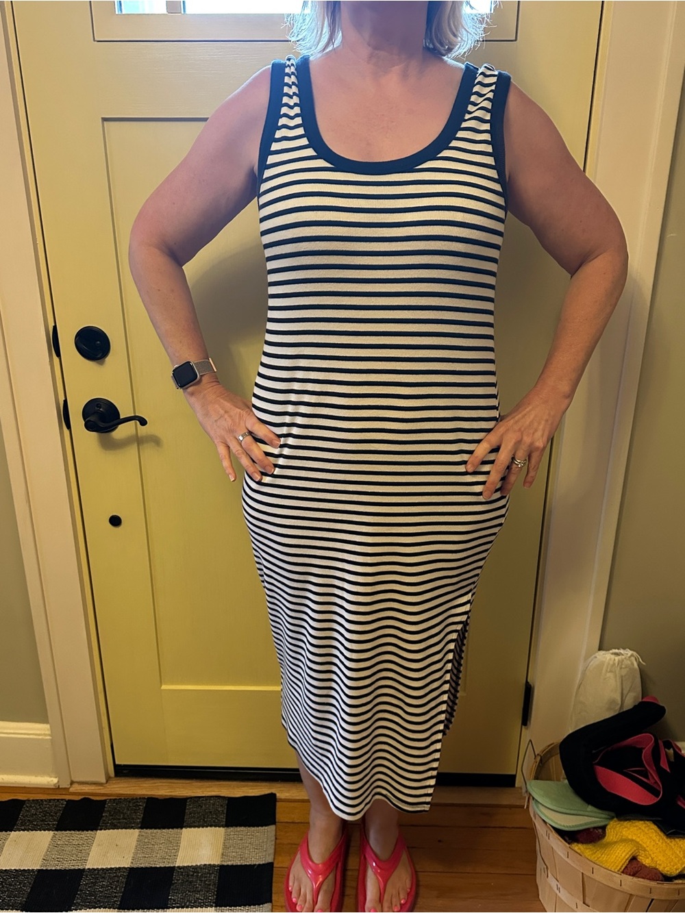 New Look Striped Scoop Neck Midi Dress in Navy and White size 14